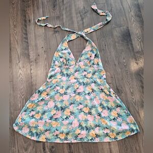Women's XXL Floral Halter Neck Mini Dress Spring Summer Beachy Vacation Y2K